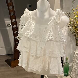 Lace Ruffle Blouse in White